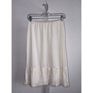 Vtg Vanity Fair Ivory Half Slip Embroidered Lace Trim Nylon Tricot Size Medium